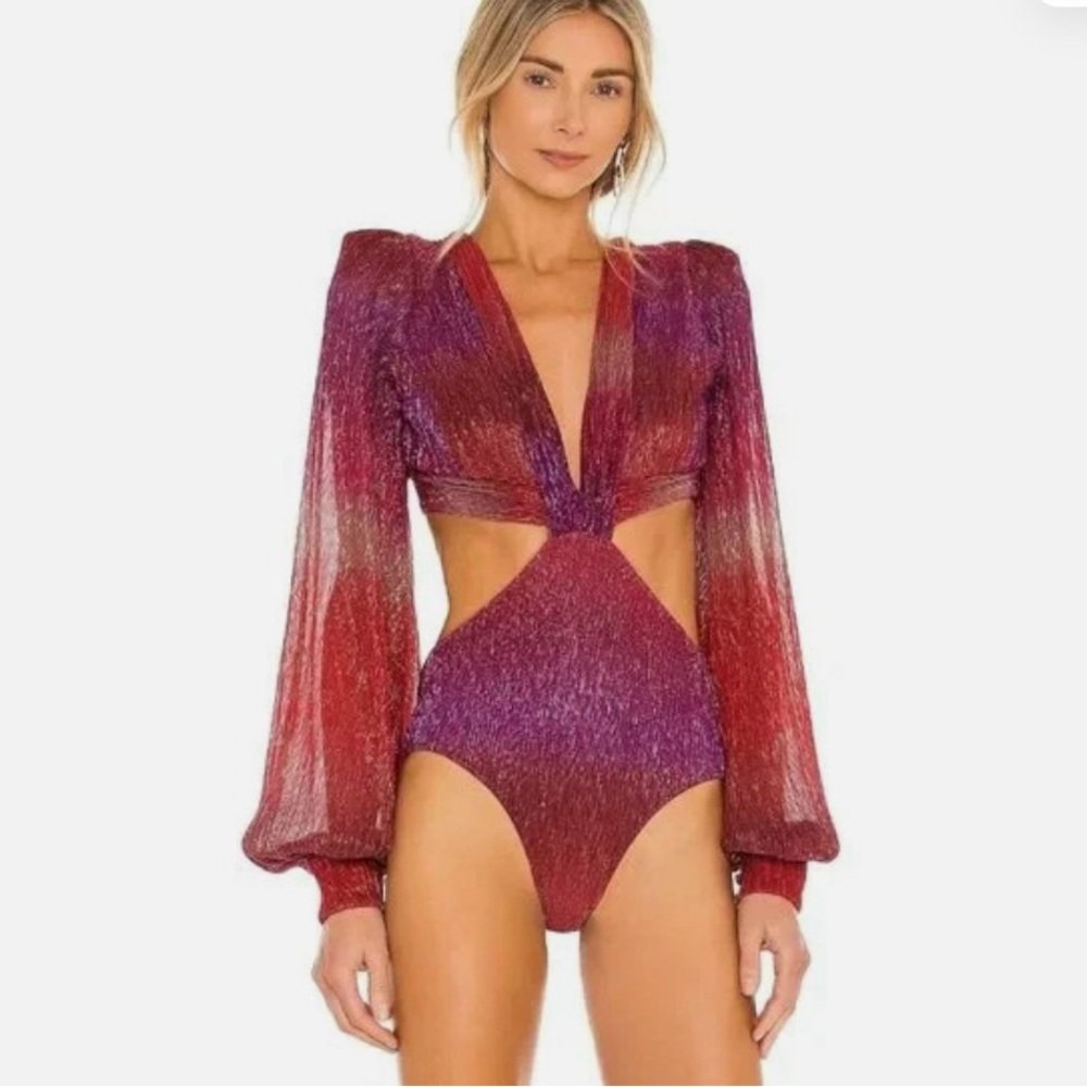 NEW NWT $495 PATBO ombre lurex pink bodysuit sz L large